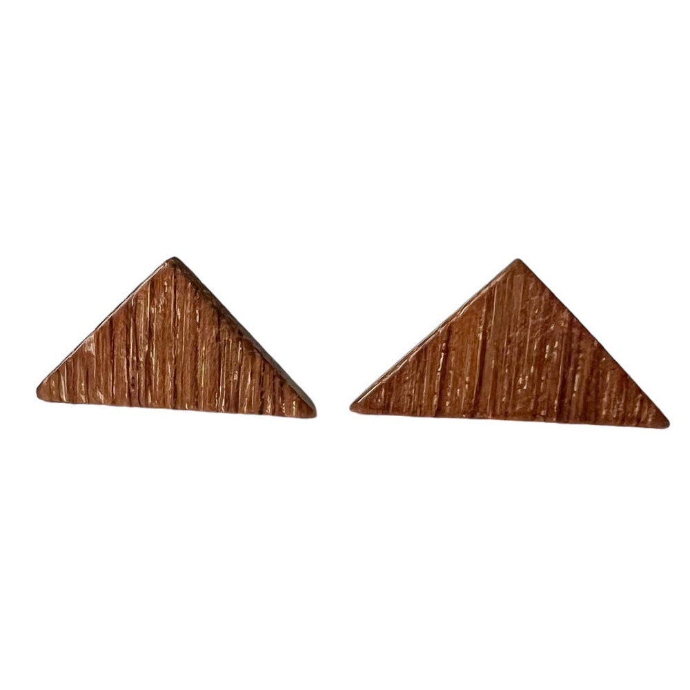 Vintage Wooden Triangle Stud Earrings